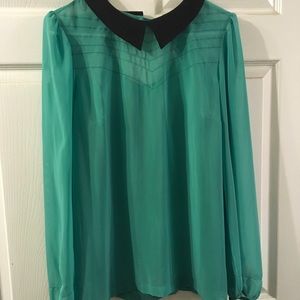 Sea Green Chiffon Shirt with black details